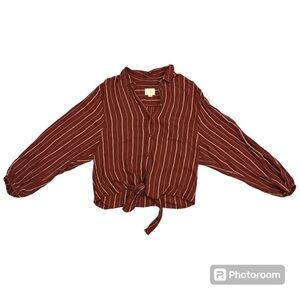 American Eagle Outfitters Long Sleeve Shirt Maroon Stripes Medium